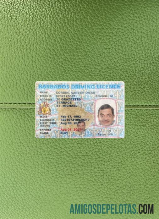 Carteira de habilitação de Barbados fotolook frente modelo